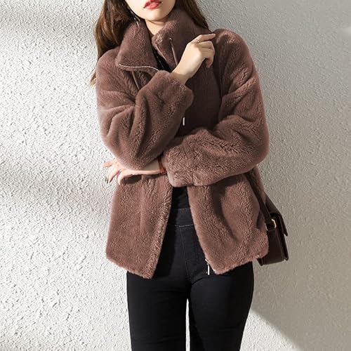 JMSUN Jaqueta feminina de inverno Casaco de pelúcia feminino com capuz Colorblock solto zíper quente