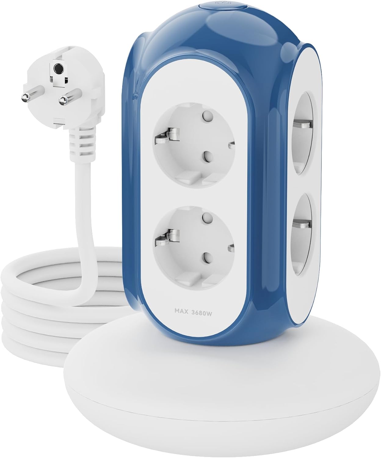 MiaoLab Socket Tower Multiple Socket 6-Way with Switch 3680 W/16 A 1420J Surge Protection 2 m Cable 479 g Base Overload Protection 850  C Housing Office & Bedroom Mediterranean Blue