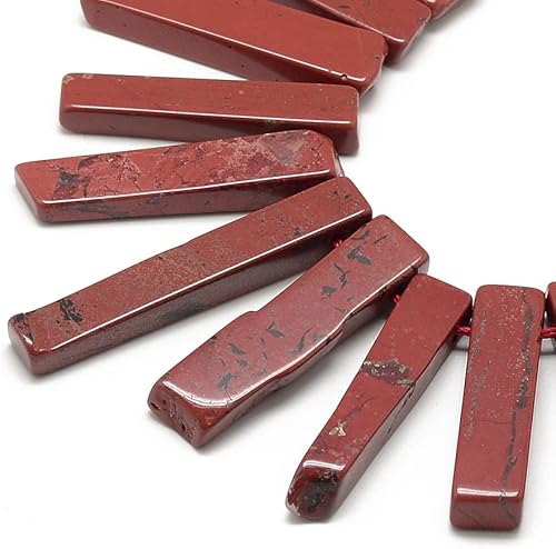 Miniatura 1 de Beadthoven - 40 unidades de piedras preciosas de cuarzo curativo de piedra de jaspe rojo natural, cuentas planas irregulares, colgantes de péndulo