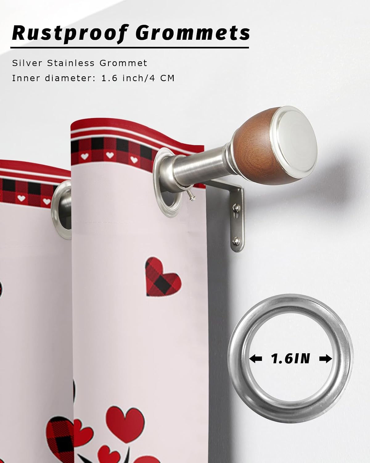Indoor Outdoor Curtains for Patio Valentine's Day Love Birds on Heart Tree Red Plaid Pink Outside Curtains Waterproof Grommet Privacy Light Filter Drapes for Porch Pergola Gazebo 52"Wx108"L 2 Panels