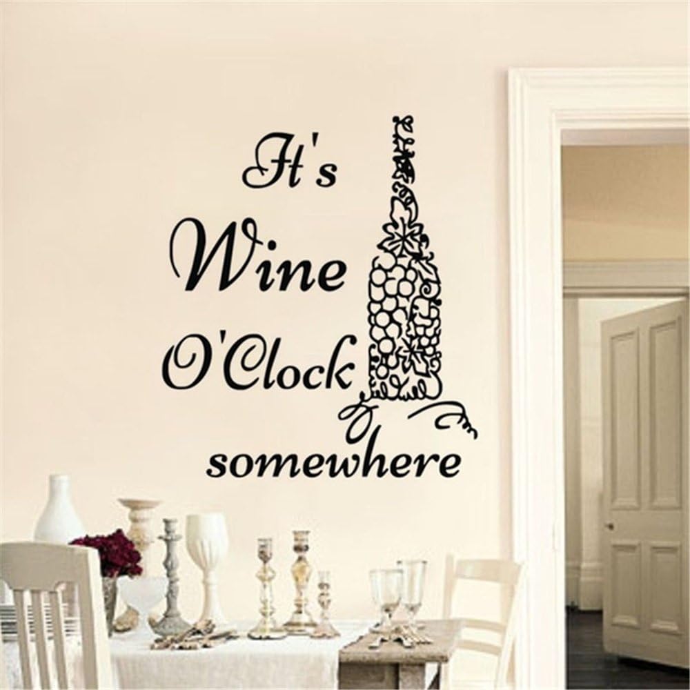Life Quotes Wall Stickers It's Wine O'Clock Somewhere Grape Wine Bottle Kitchen Home Decor 26.4Inch X 23Inch