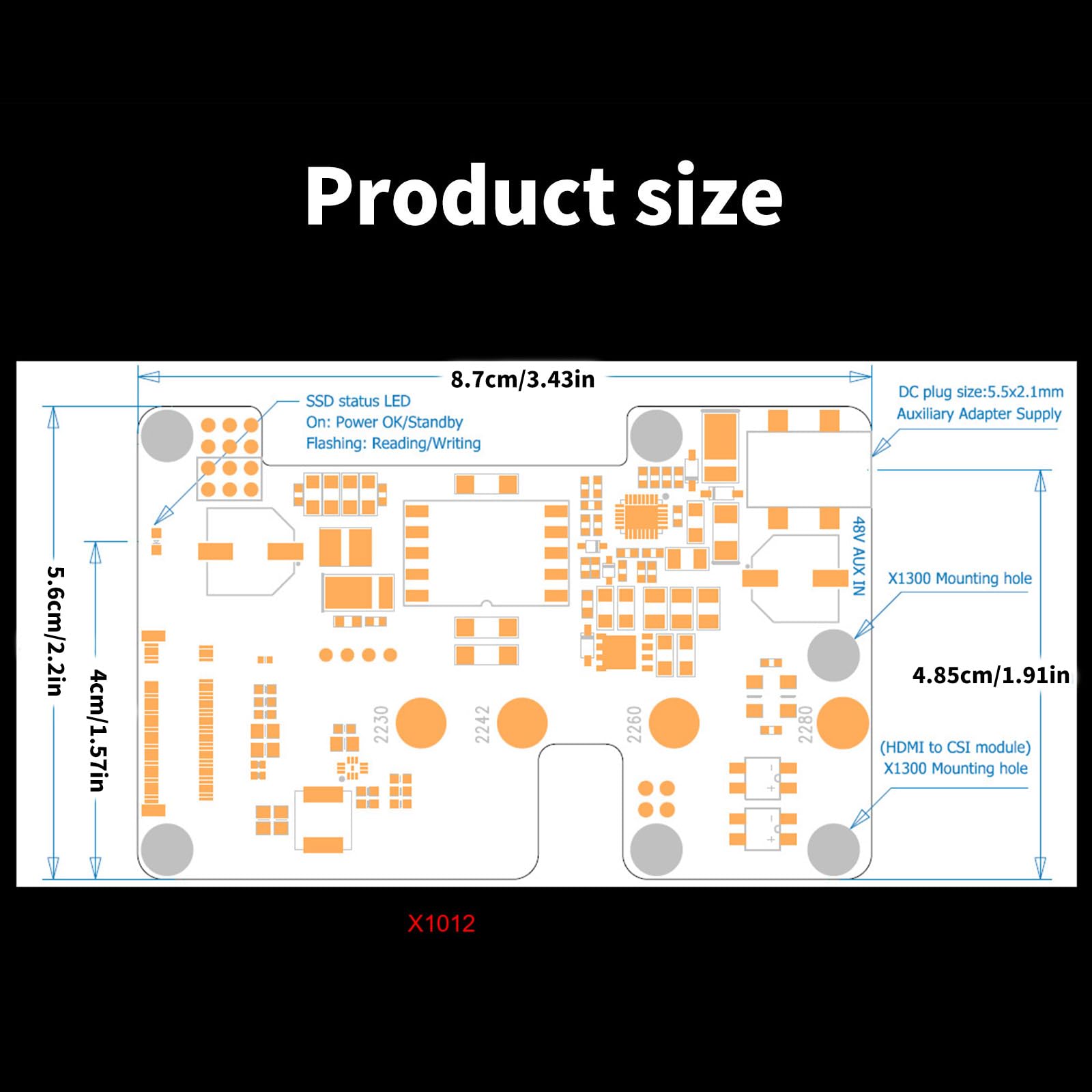 Generisch X1012 - Scheda di espansione Power Over Ethernet, inferiore, con custodia | Scheda disco PCIe a NVMe States per 2230 / 2242 / 2260 / 2280, modulo di espansione Ethernet per 5, supportato