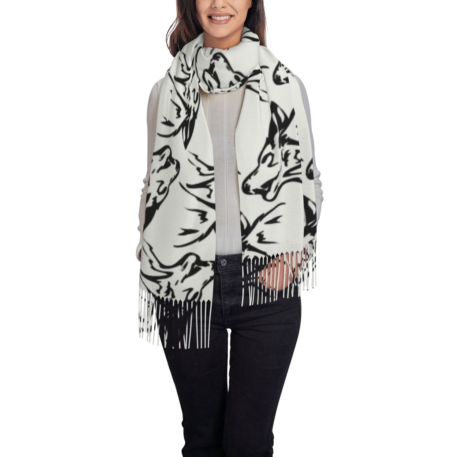 Aseelo Unisex Wolf Women Scarves Winter Long Soft Warm Wraps Wool Tassel Shawl Stole Scarf Ladies