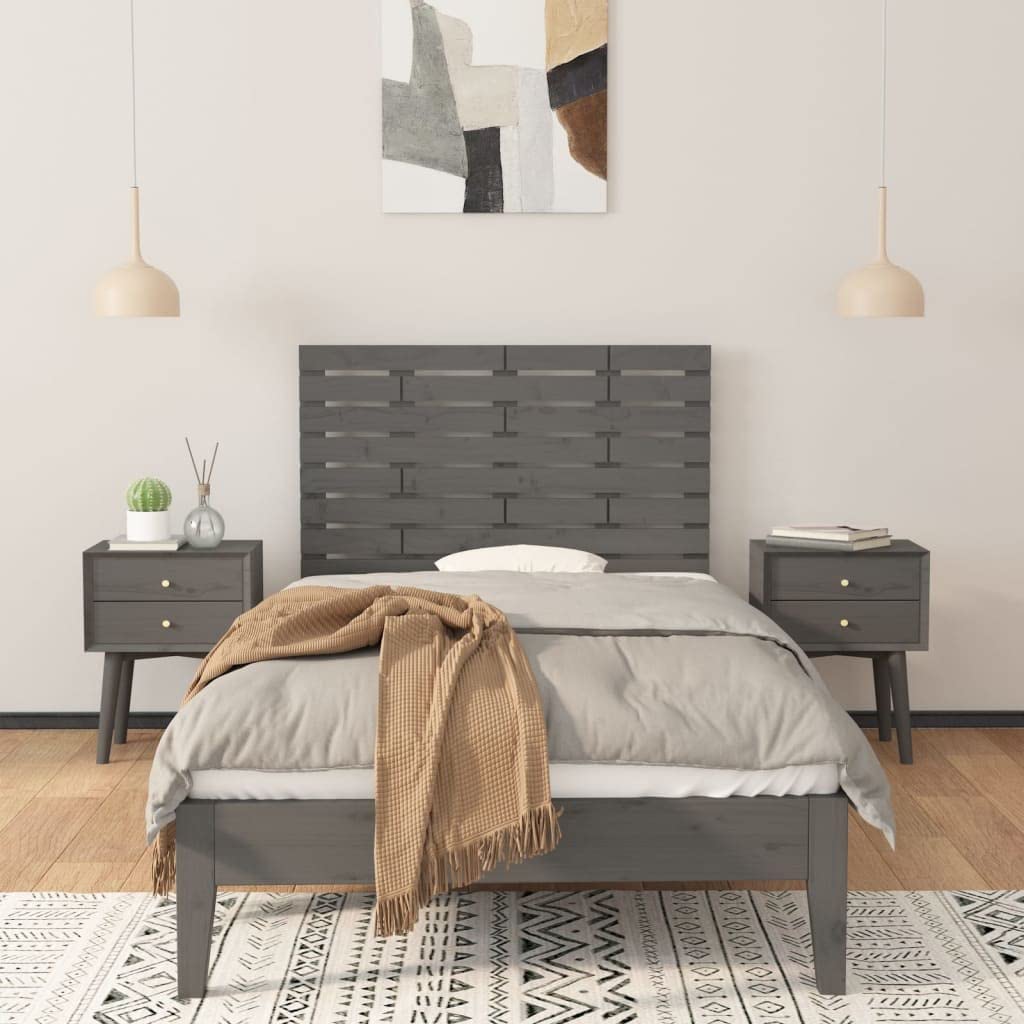 824725 Testiera da Parete Grigia 96x3x63 cm in Legno Massello di Pino Testata in Legno,Testata Letto Matrimoniale Muebles Dormitorio Spalliera Letto Testiere per Letto Matrimoniale