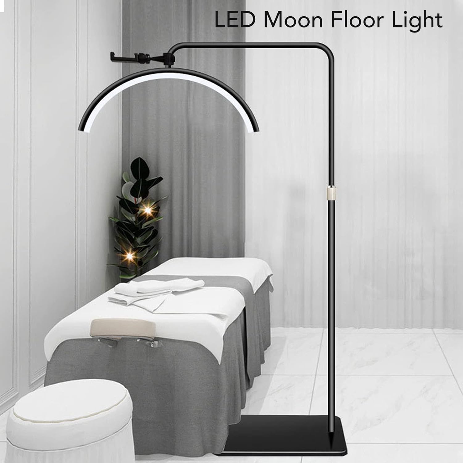 Lampada mezza luna estetica, Lampada extension ciglia, Con supporto per cellulare, adatto per la bellezza, Le sopracciglia, i tatuaggi e la cura del viso e della pelle, (Bianco, 50 watt)
