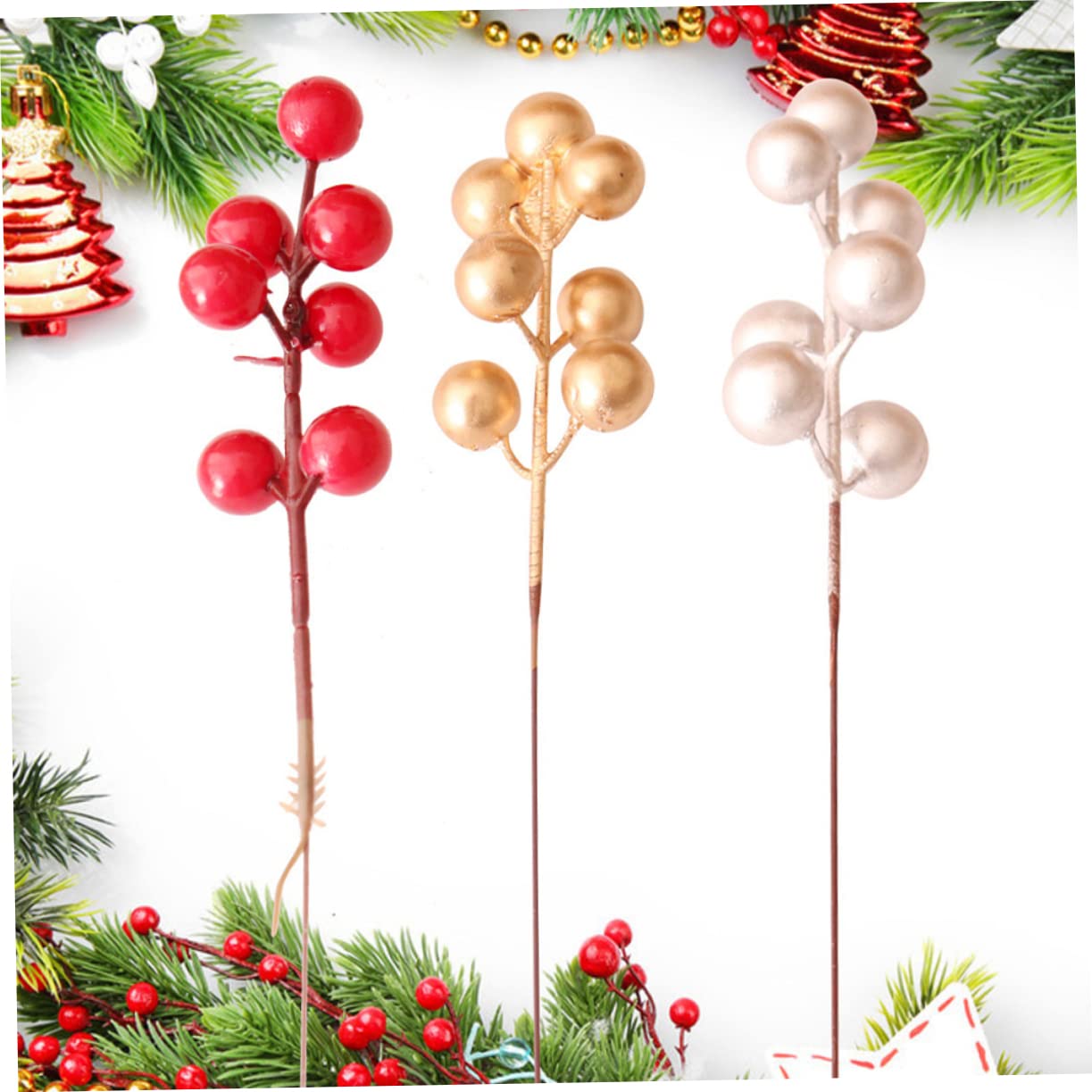 Ciieeo 80 Piezas Fruta de Navidad decoración navideña Rojas Falsas Christmas Tree Xmas Tree Home Decoracion Guirnalda Artificiales Tallo de Baya Artificial Espuma Rojo