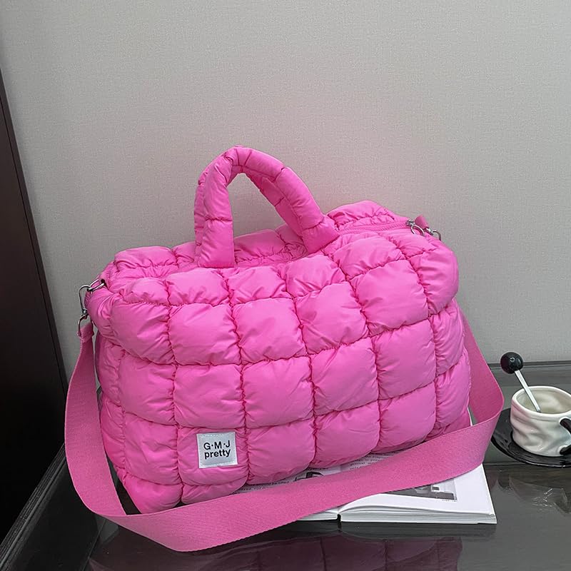 Quilted Puffer Shoulder Bag for Women Large Top Handle Tote Crossbody Handbag with Adjustable Strap4