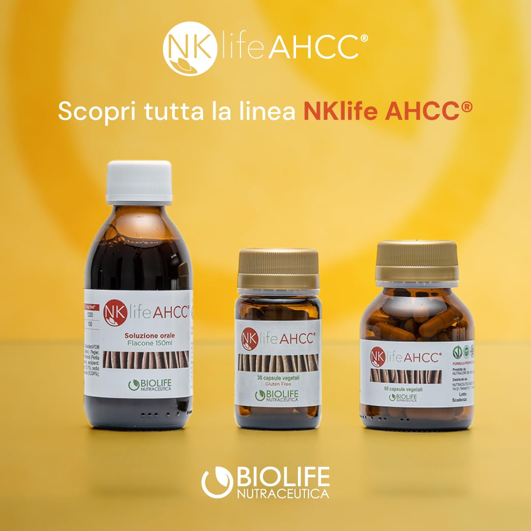 Biolife Nutraceutica Nklife AHCC Integratore difese immunitarie, Integratore per resistenza alle infezioni, Neutralizzazione del Papilloma Virus, Proprietà antiossidanti, Soluzione orale da 150 ml