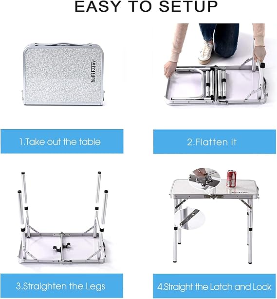 Folding Camp Table Small, 24''L x16''W with Adjustable Height Legs, Indoor Outdoor Lightweight Portable Aluminum Dining Table for Picnic Camping 2-Feet(2 Heights 10/19)