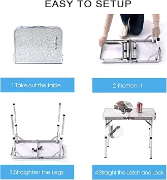 Folding Camp Table Small, 24''L x16''W with Adjustable Height Legs, Indoor Outdoor Lightweight Portable Aluminum Dining Table for Picnic Camping 2-Feet(2 Heights 10/19)