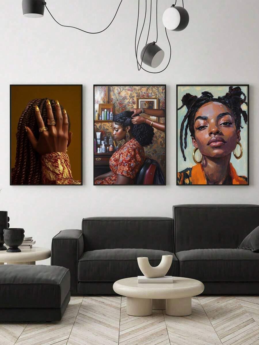 ZHAOLIN Decoración de pared con peinados trenzados, uñas doradas, lienzo artístico impreso, retratos, ambiente de salón, decoración estética (70 x 90 x 3 cm/envoltura de lienzo)