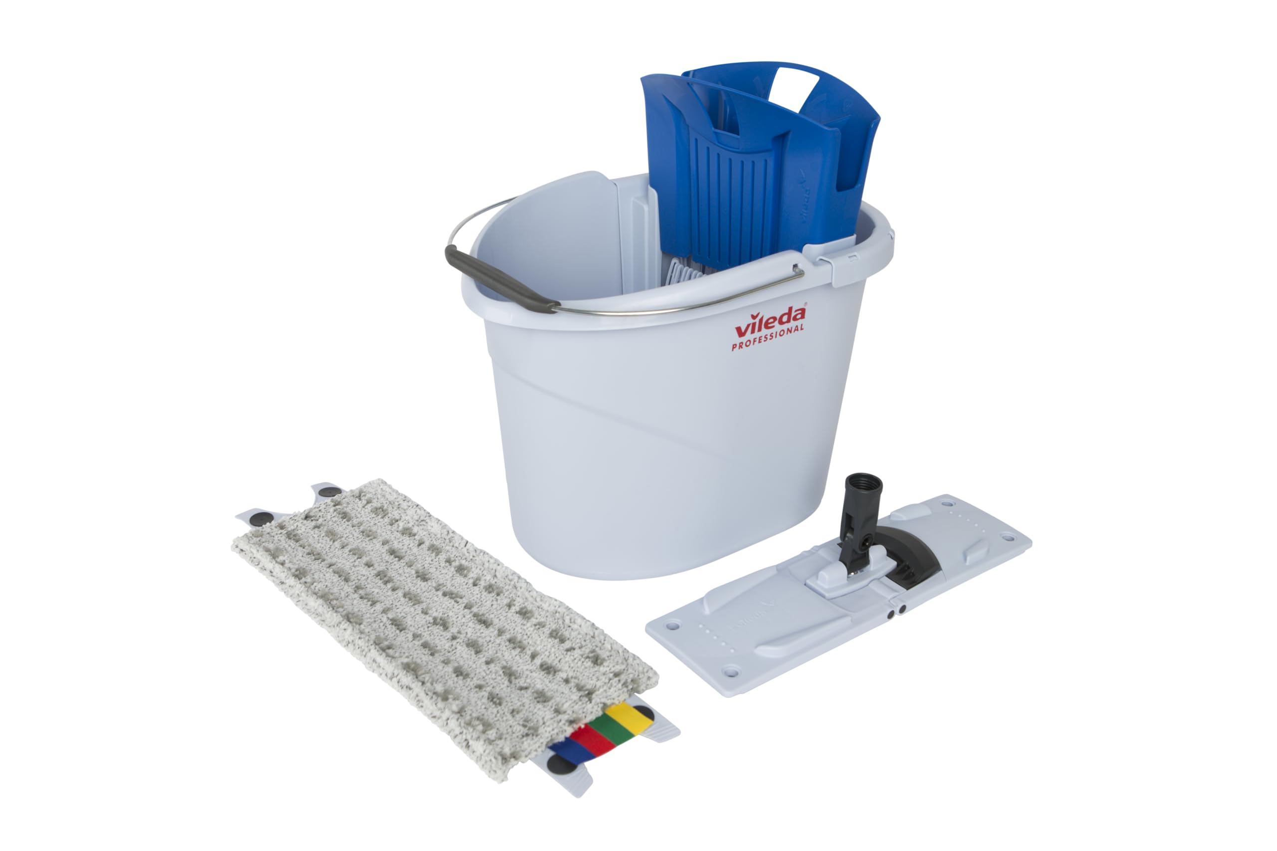 Vileda 129672 - Kit de limpieza en húmedo con fregona plana y cubo de fregar