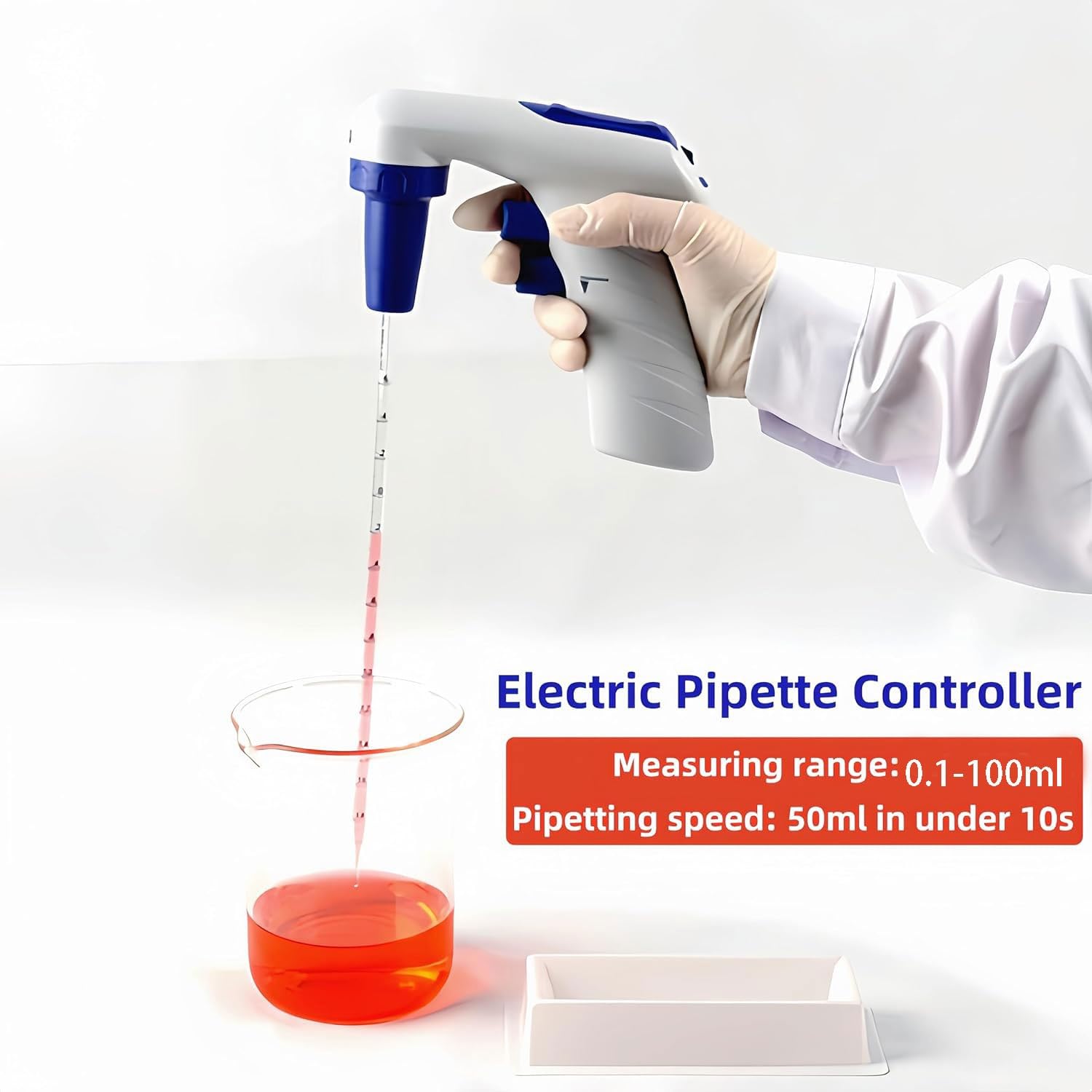 Pipettor elektryczny 0,1-100 ml z wyświetlaczem LCD i stojakiem, automatyczny sprzęt laboratoryjny o wysokiej dokładności, podwójny tryb drenażu do badań i zastosowań laboratoryjnych
