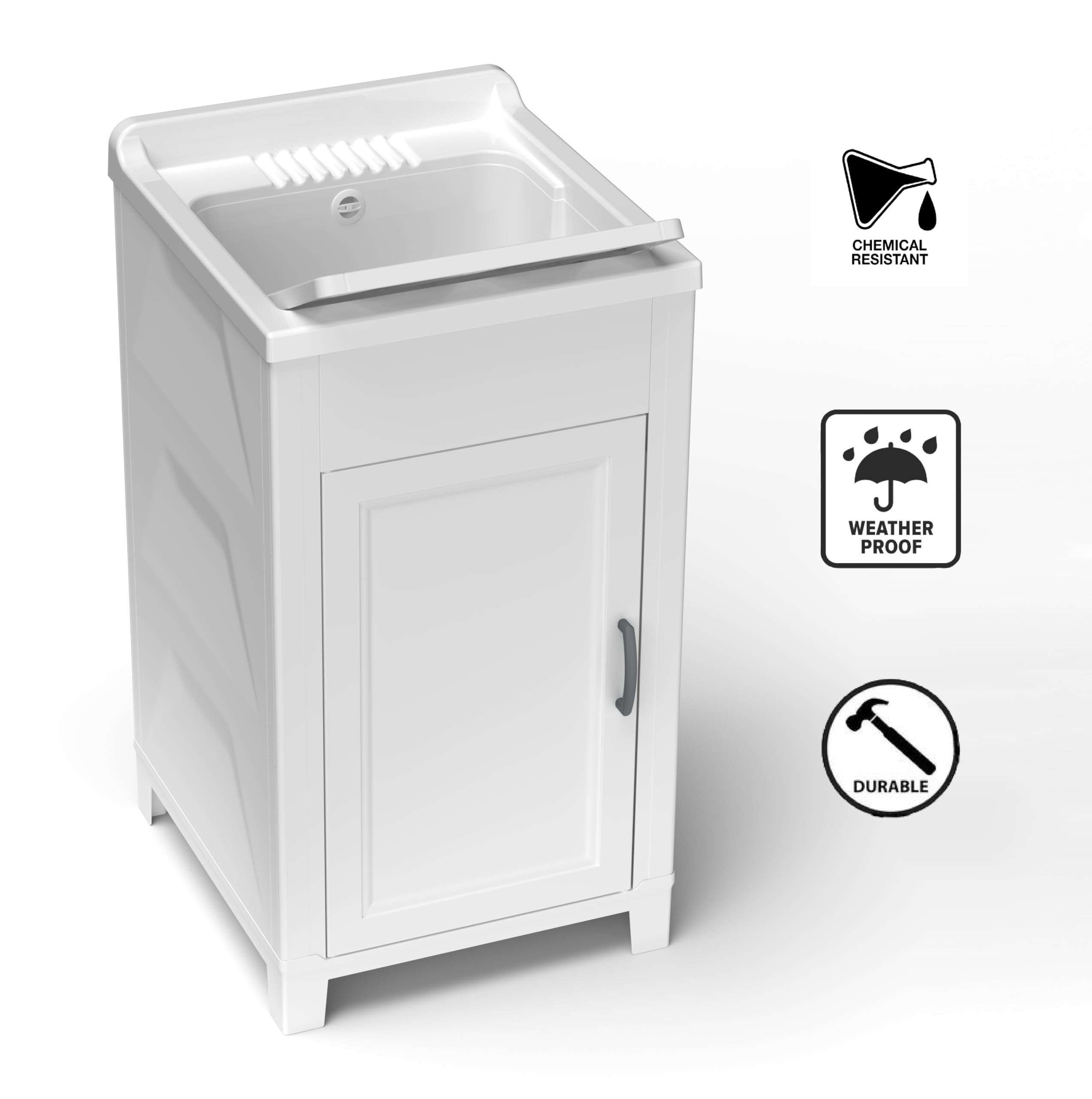 Adventa: Mobile lavatoio in resina di PP, Facile da montare, Vasca Resistente agli acidi di uso comune, Lavanderia, Garage, Esterno, 45L x 50P x 85H cm, Bianco