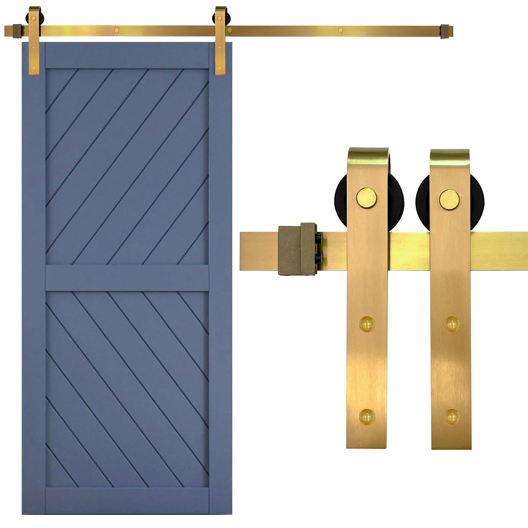 Rio Salto Hardware Kit - 1 Door - 4Ft 11In Gold Barn Door Hardware Kit Length 4Ft 11In Or 59" Sliding Door Hardware Modern Interior Gold Barn Brushed Brass Luxury Panel Hardware - 4Ft 11In - No Door