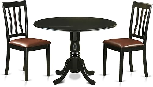East West Furniture DLAN3-BLK-LC - Juego de comedor de 3 piezas para espacios pequeños que contiene una mesa de comedor redonda con gotas y 2 sillas