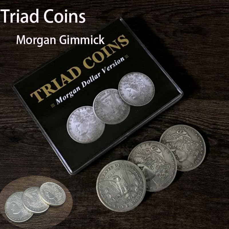 Triad Coins (Morgan Dollar Version) Magic Tricks Close up Magic Props Gimmick Coins Vanishing Super Visual Effect