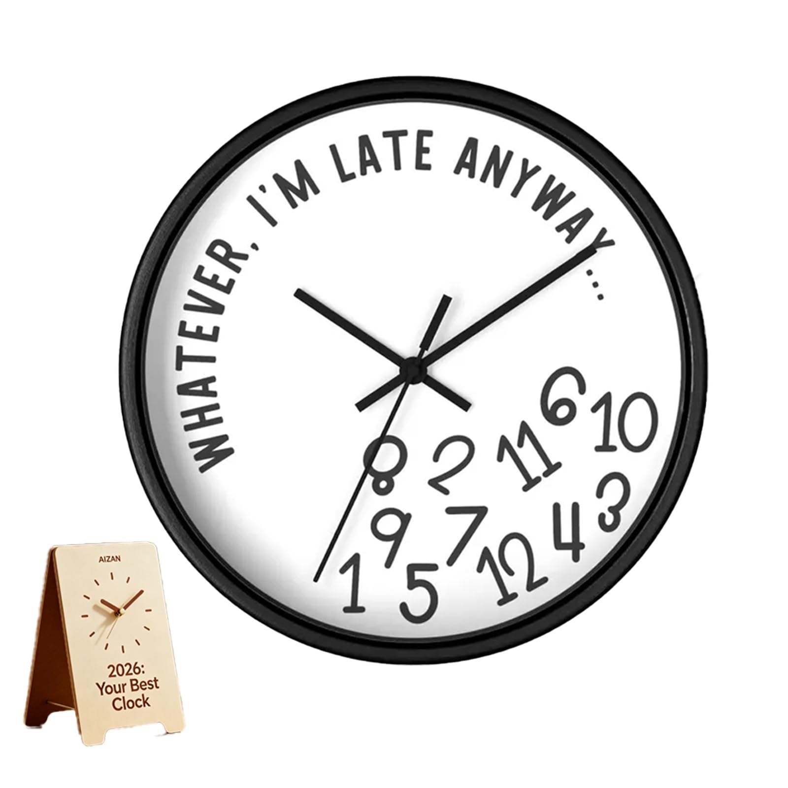 Whatever I'm Late Anyway Wall Clock, Funny Sarcastic I'm Late Anyway Clock Large Unique Walls Watch Unique Irregular Number 12in Wooden Sign Home Office Kitchen Decor Procrastinator Gift(Style a,1PC)