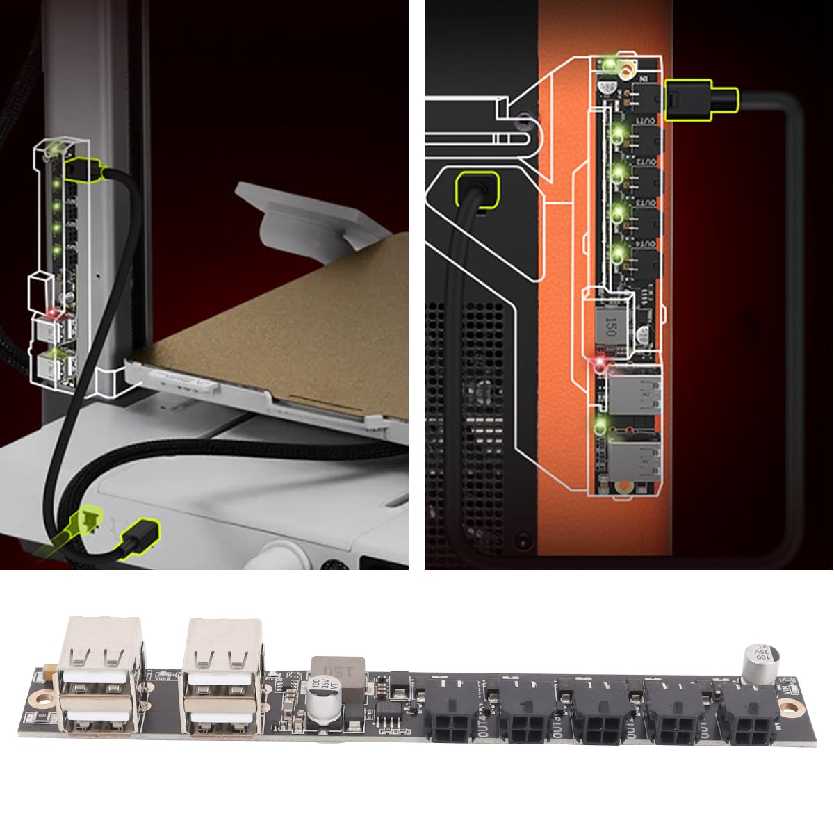 Panda Branch V1.0 Stromversorgungs-Erweiterungsplatine – 4 × 5 V USB-Anschlüsse (1–2,7 A einstellbar) + 24 V Eingang für Bambu-Lab X1C/X1E/P1S/P1P/A1/A1 Mini