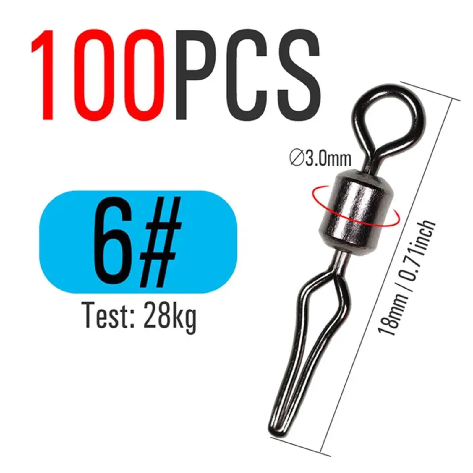 100 Uds. Giratorios con Clip de línea lateral, anzuelos colgantes for pesca y conector de basura, barril giratorio, suministros de pesca(6-)