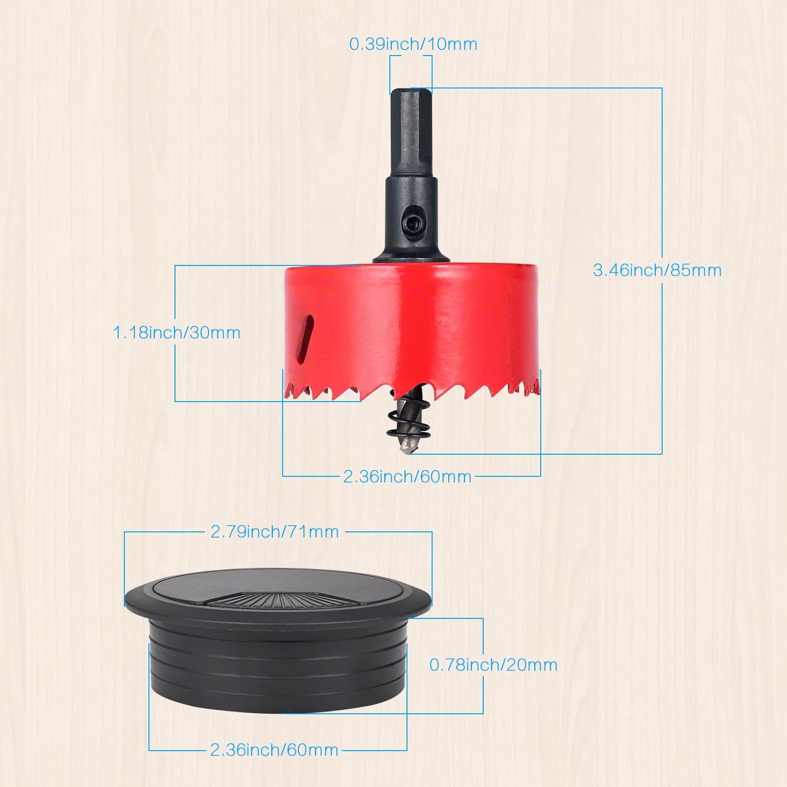 Hejo 10 Piezas Pasacables de Escritorio, 60mm Pasacables Mesa Oficina con Cubierta de Agujero, Cables Mesa Pasacables Redondos para Gestión de USB Alambre, Cable