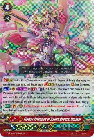 Amazon Com Cardfight Vanguard Tcg Flower Princess Of Balmy Breeze Ilmatar G Bt08 010 G Booster Set 8 Absolute Judgment Toys Games