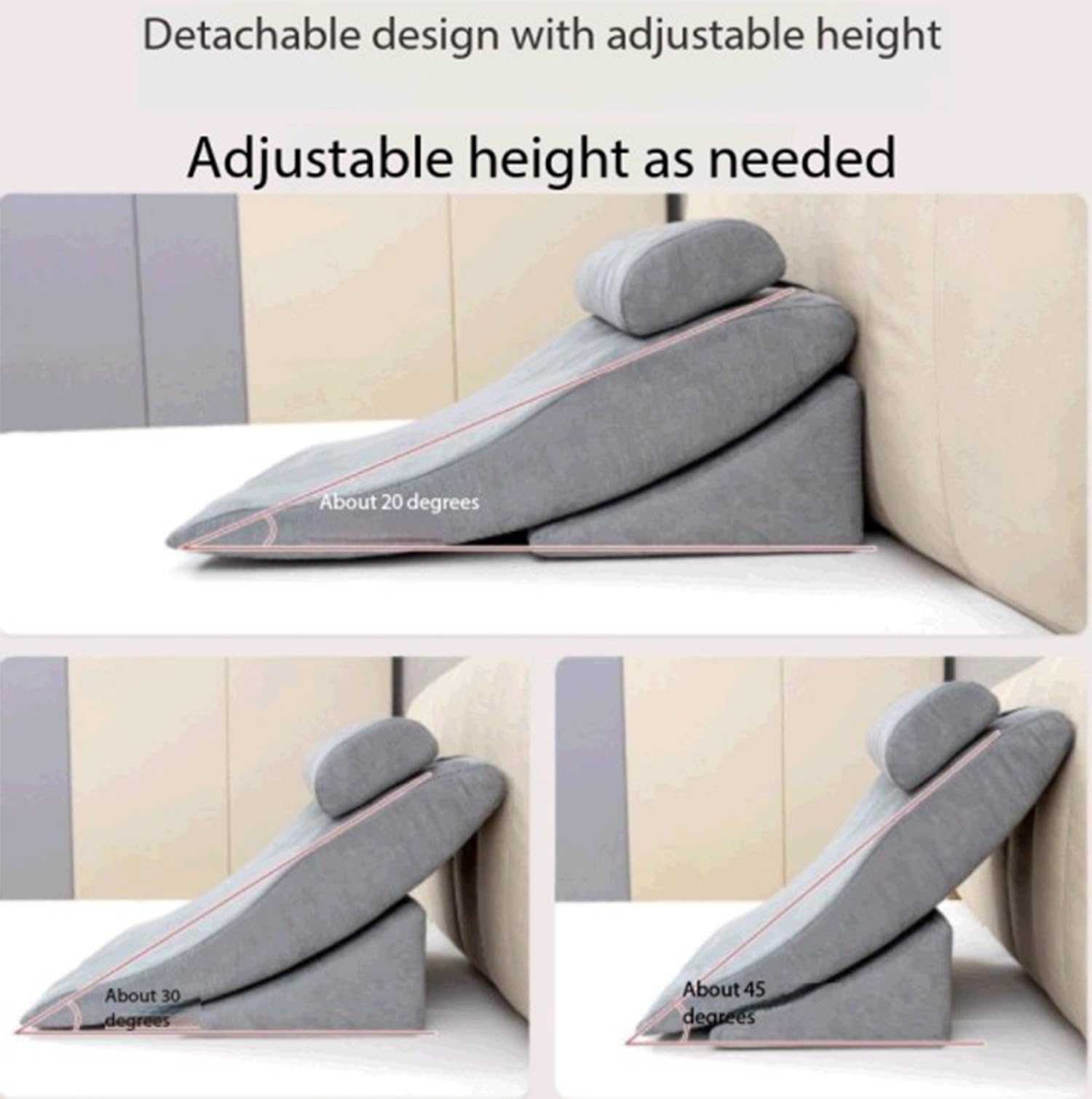 Juego de almohadas de cuña postoperatorias con funda lavable a máquina, almohada triangular para dormir, leer, espalda, piernas, rodilla, hombro, soporte para el cuello, cuidado del embarazo