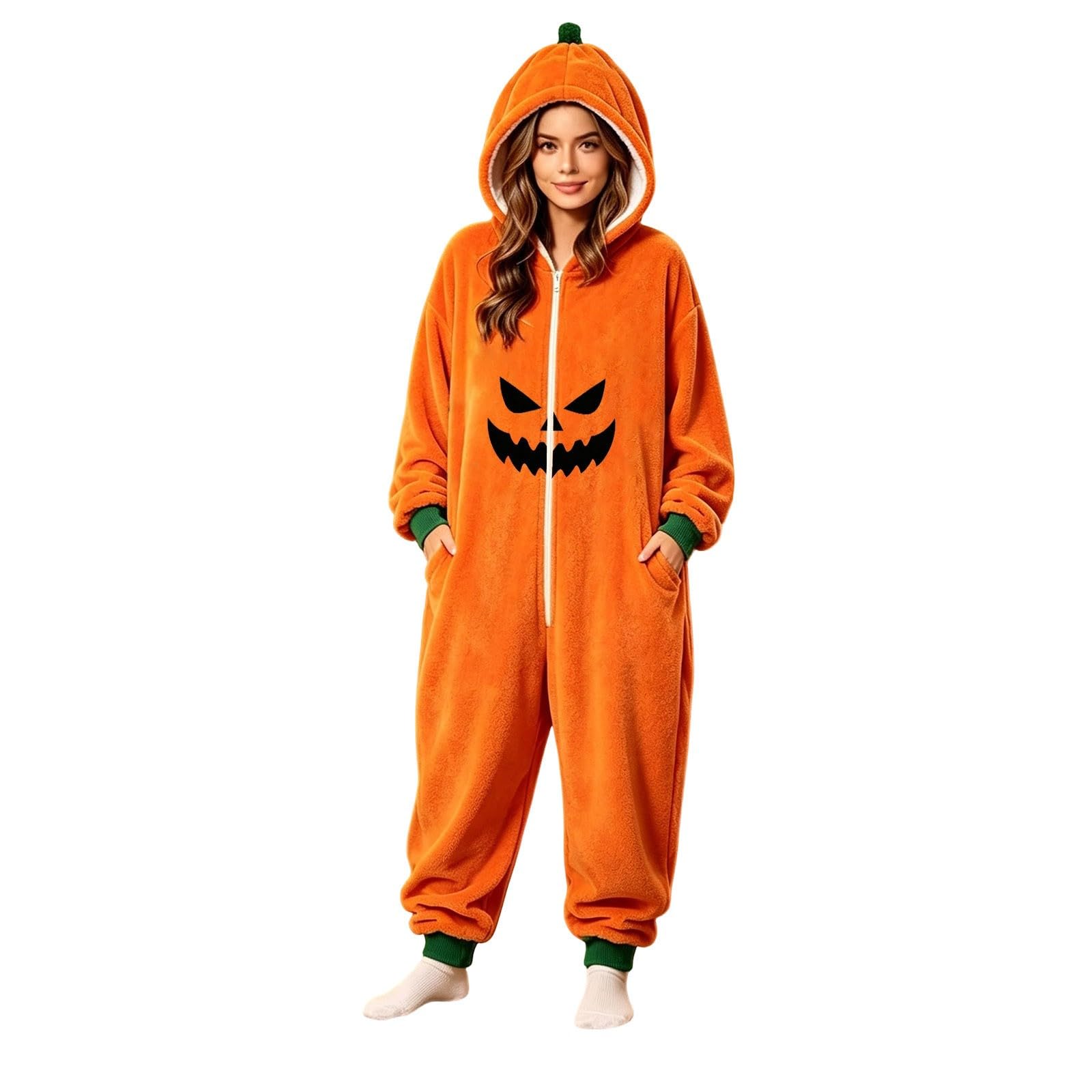 Generisch Tuta di Halloween per adulti con stampa unica, a maniche lunghe, con cappuccio, versatile, per il tempo libero, le vacanze, indossabile tutto l'anno (arancione, XL)