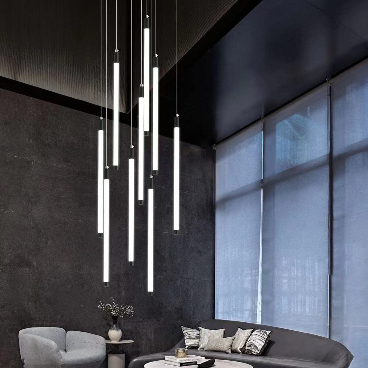 Laraslic Modern Led Chandelier,9-Light Resin Pendant Lights Height-Adjustable Suspension Ceiling Light Fixture, for Staircase, Living Room,Hanging Light Fixture Flush Mount, 70W, (3) Color