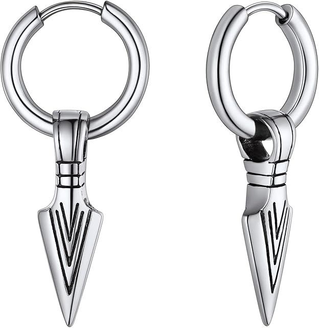 FaithHeart Viking Earrings for Men Women Vintage Norse Axe/Thors Hammer Earring Dangly Stainless Steel Huggie Hoops Ear Drop Stainless Steel/Gold/Black Plated