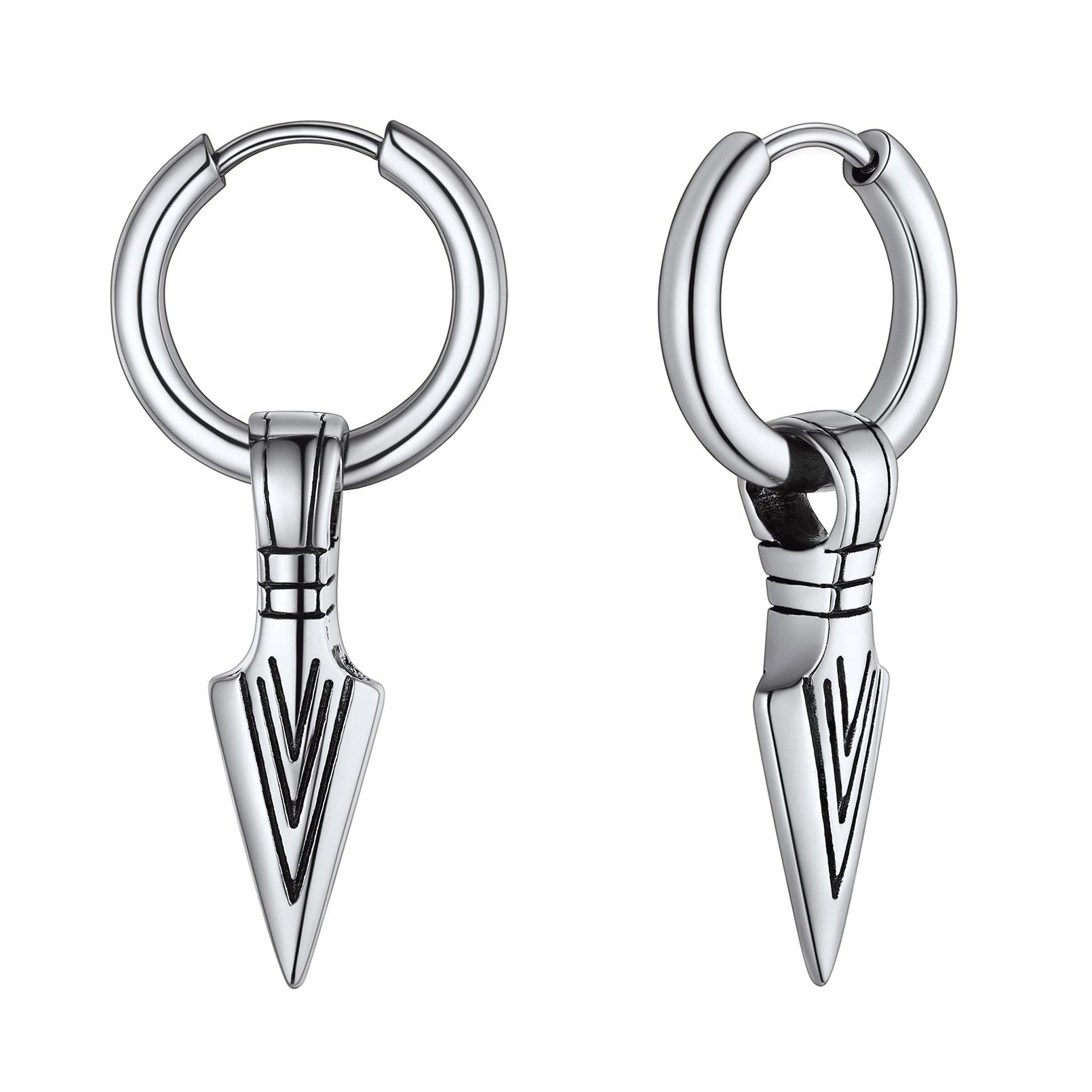 FaithHeart Viking Earrings for Men, Dangly Norse Thors Hammer/Axe/Sword/Raven Skull Ear Drop, Stainless Steel/Gold/Black Plated Huggies Hoop Earring - With Gift BoxRecycled Claim Standard Blended