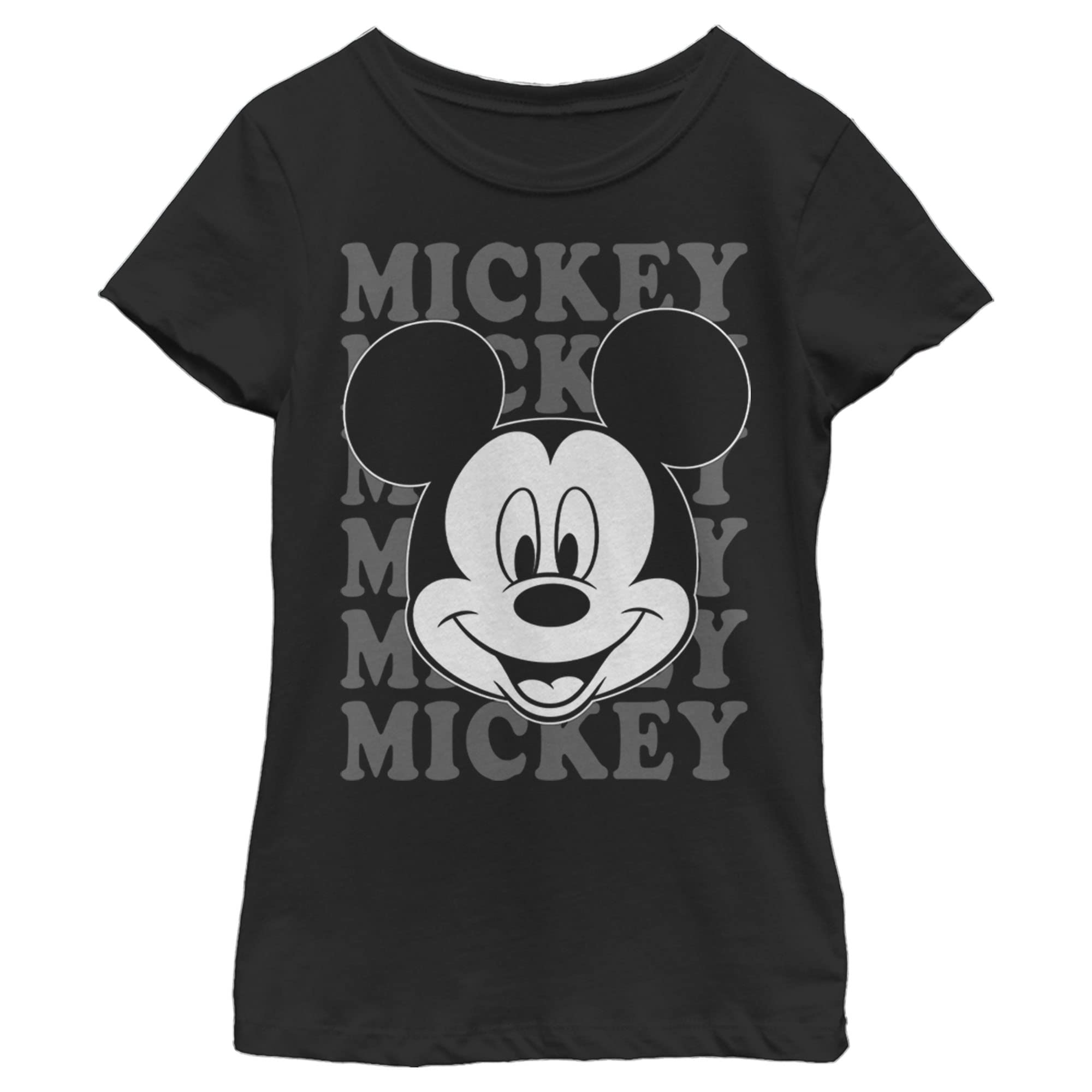 Disney Characters All Name Girl's Solid Crew Tee, Black, Large