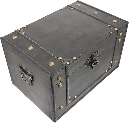 Unomor Cofre del tesoro de madera vintage, caja de almacenamiento pequeña, organizador retro para joyas y artículos esenciales diarios, contenedor