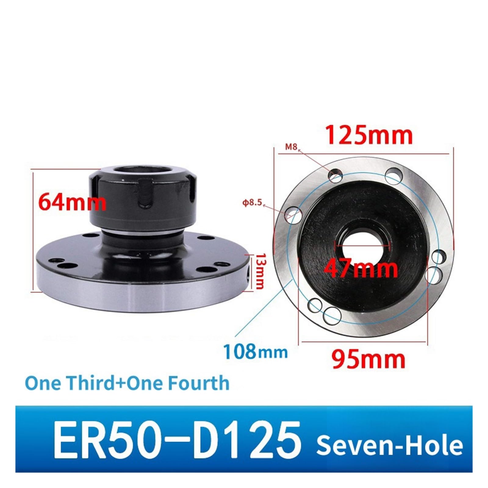 Czteroosiowy uchwyt tulejowy z kołnierzem wrzeciona, kompatybilny z płytami tylnymi ER16-50, rozmiary 100 mm i 80 mm(ER50-D125(7-Holes))