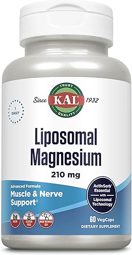 KAL Óxido de magnesio liposomal 210 mg de alta absorción, tecnología liposomal, soporte muscular esencial, fórmula avanzada, cápsulas veganas, sin
