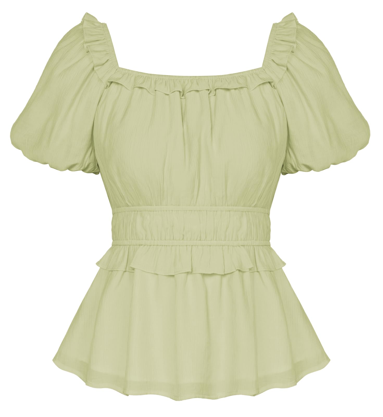 SCARLET DARKNESS Blusa de verano para mujer, estilo renacentista, de manga corta, con volantes, cuello cuadrado, cintura elástica