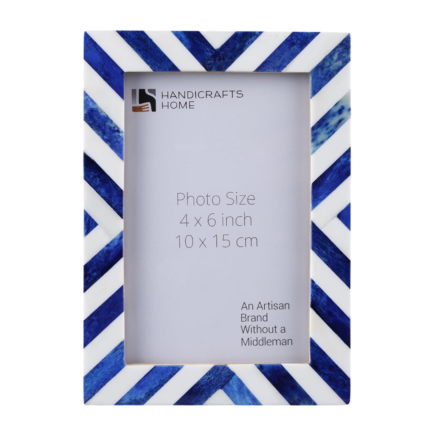 Handicrafts Home 4x6 Blue Picture Frame– Handmade Chevron Bone Inlay Photo Frame for Coastal Home Decor, Modern Nautical Wall Decor, Winter & Christmas Decor, Boho Shelf Styling, Rustic Farmhouse Decor & Bedroom, Desk & Living Room Picture Frame