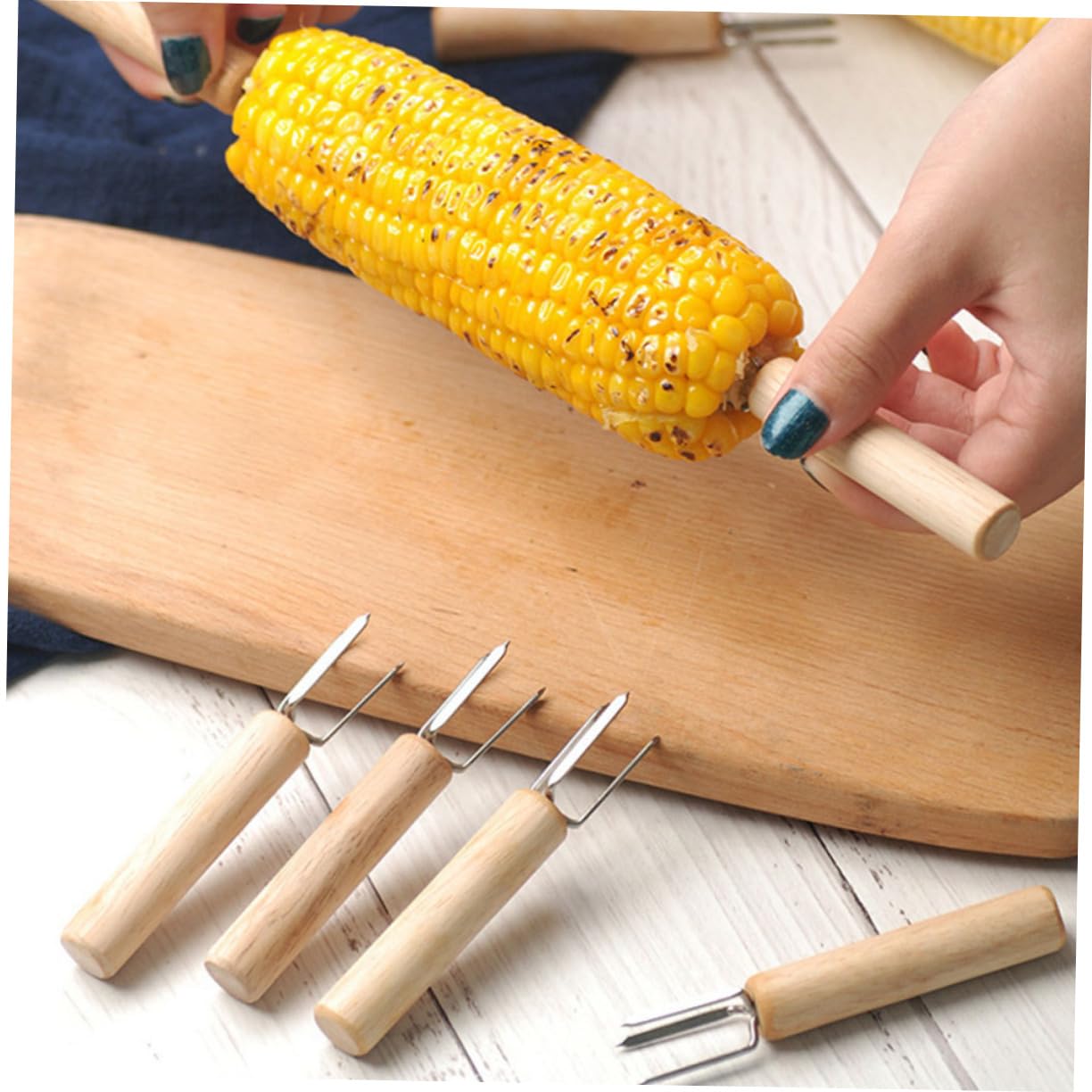 POPETPOP 4Pcs Convenient Bbq Forks with Handles Durable Corn Skewers for Grilling for Outdoor Barbecues Picnics and Camping Activities