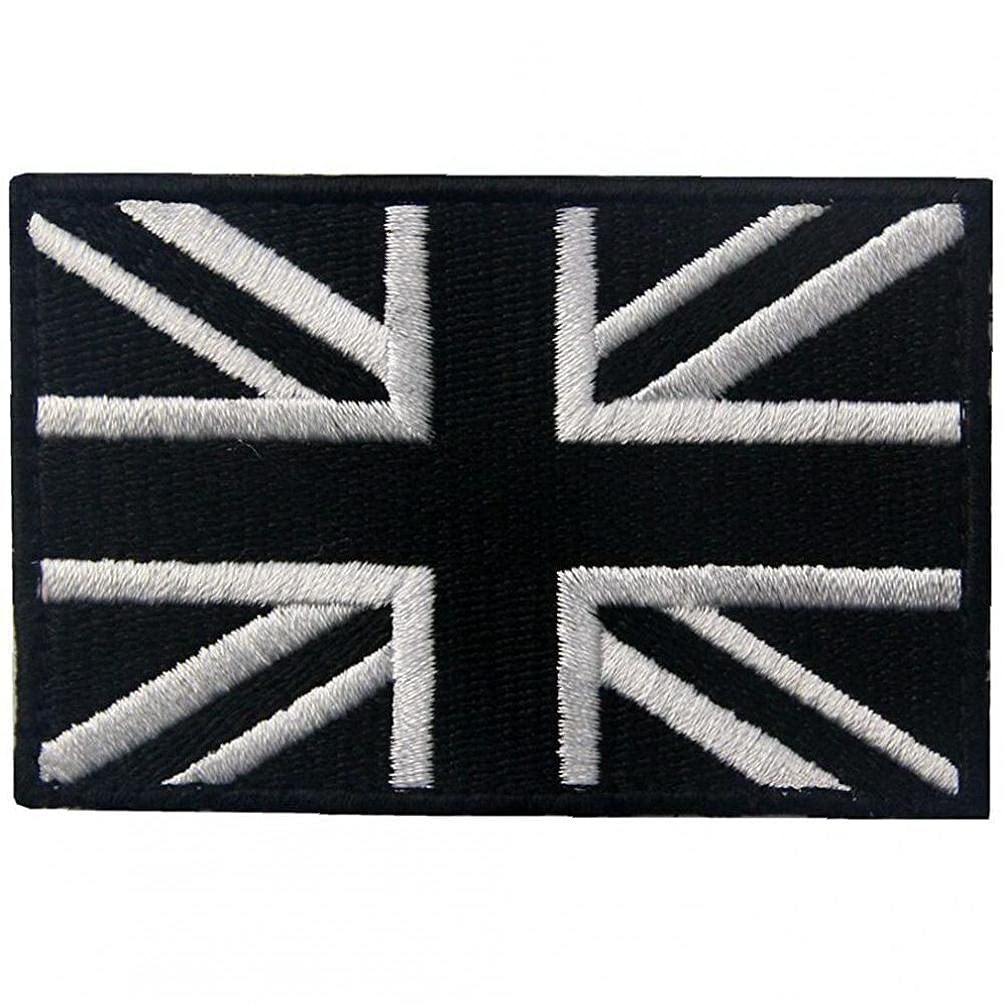 Pinicecore Black 1 Pc British Union Flag Patch Embroidered Morale Applique Fastener Hook & Loop Uk Emblem, White &