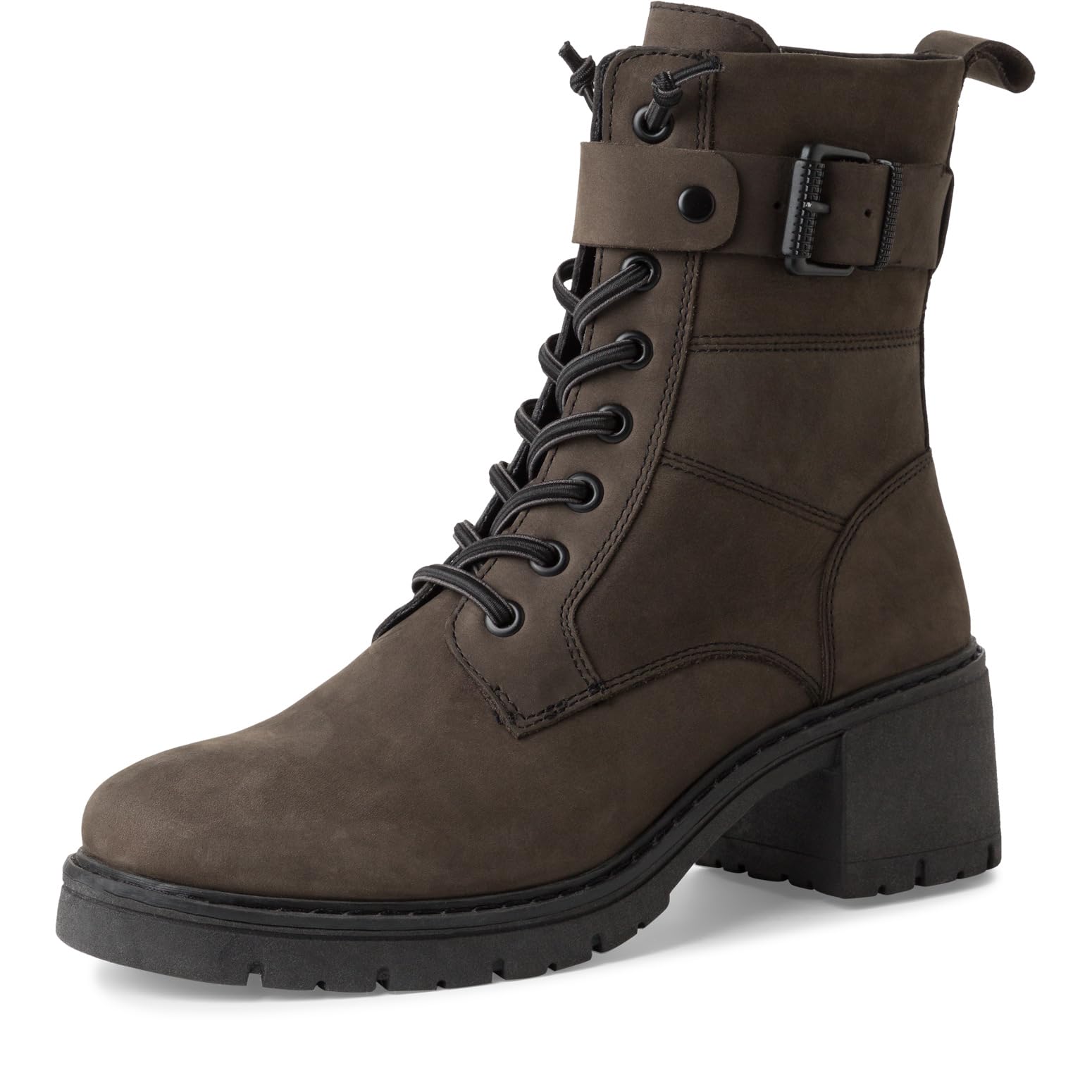 MARCO TOZZI Damen Stiefeletten zum Schnüren aus Leder mit Blockabsatz