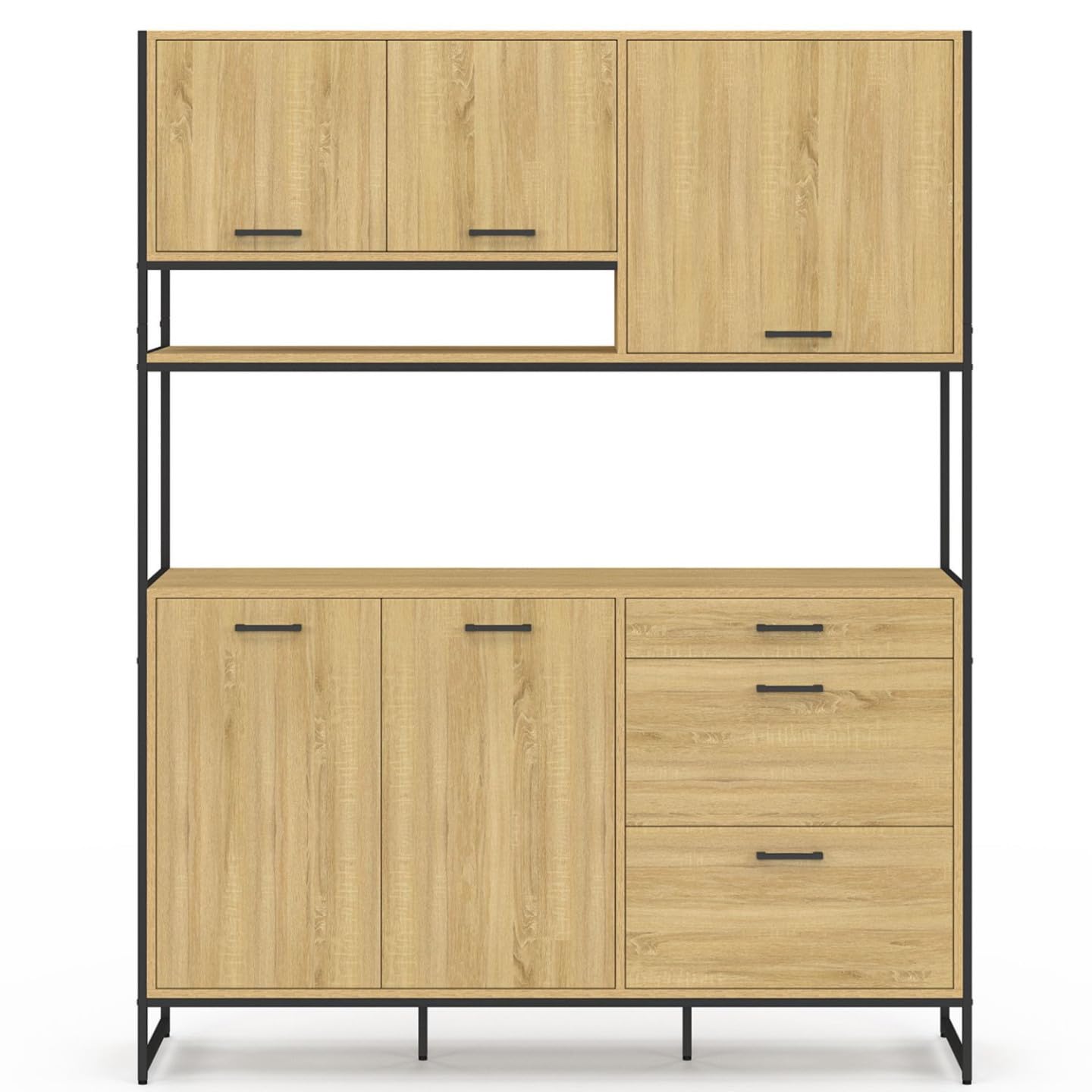 IDMarket - Küchenbuffet 140 cm Detroit 5 Türen + 3 Schubladen Industriedesign