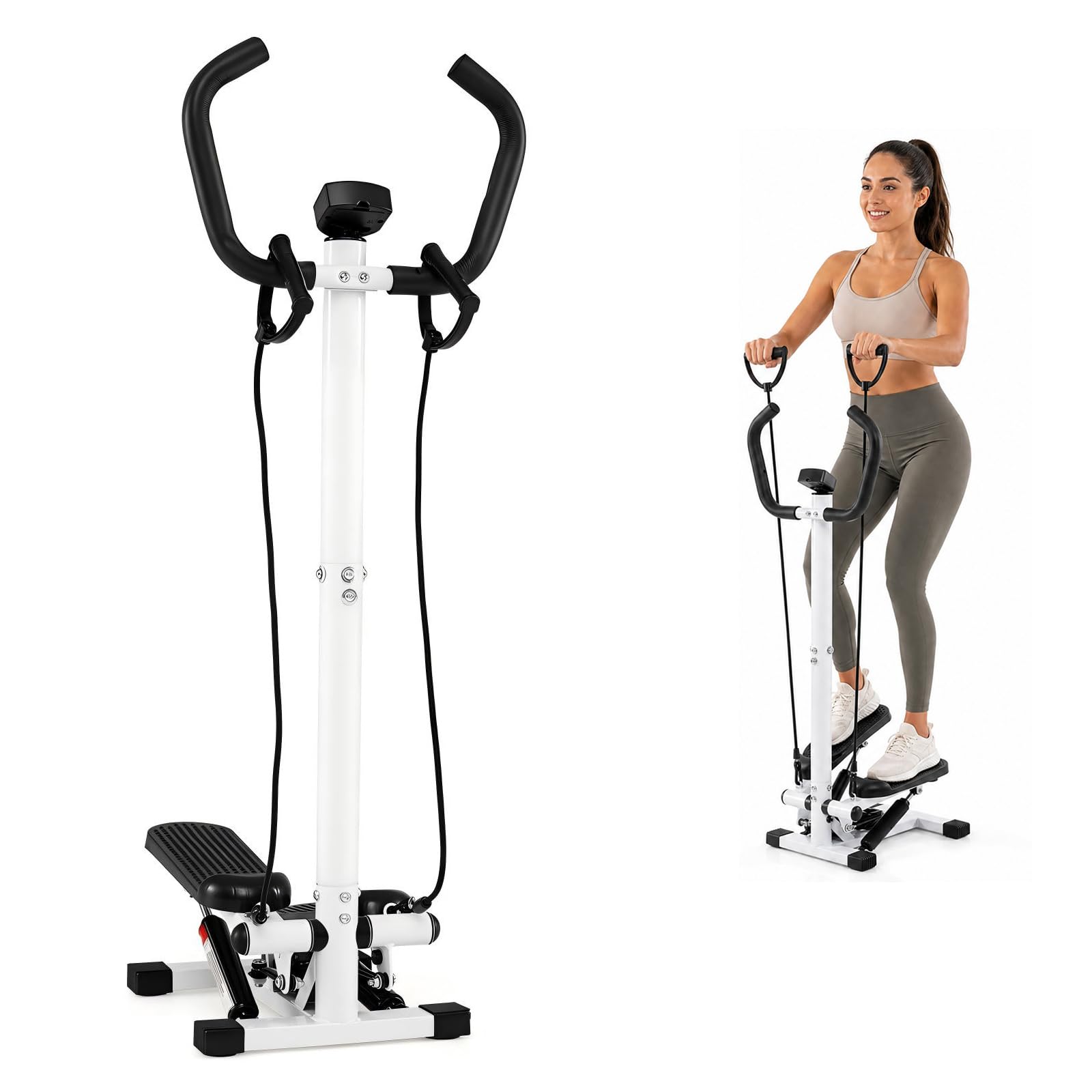 GYMAX Stepper Fitness Casa con Bande di Resistenza, Antiscivolo e Silenzios