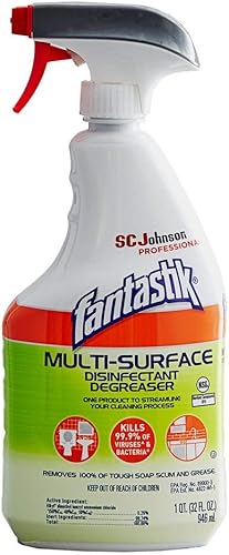 Fantastik Desengrasante multisuperficie, desinfectante, desinfectante, aroma, botella de spray blanco, 32 onzas líquidas