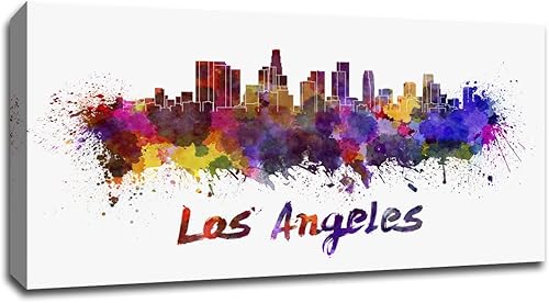 Los Angeles – vibrante Acuarela Skylines – 36 x 20 Galería Envuelto Canvas Wall Art