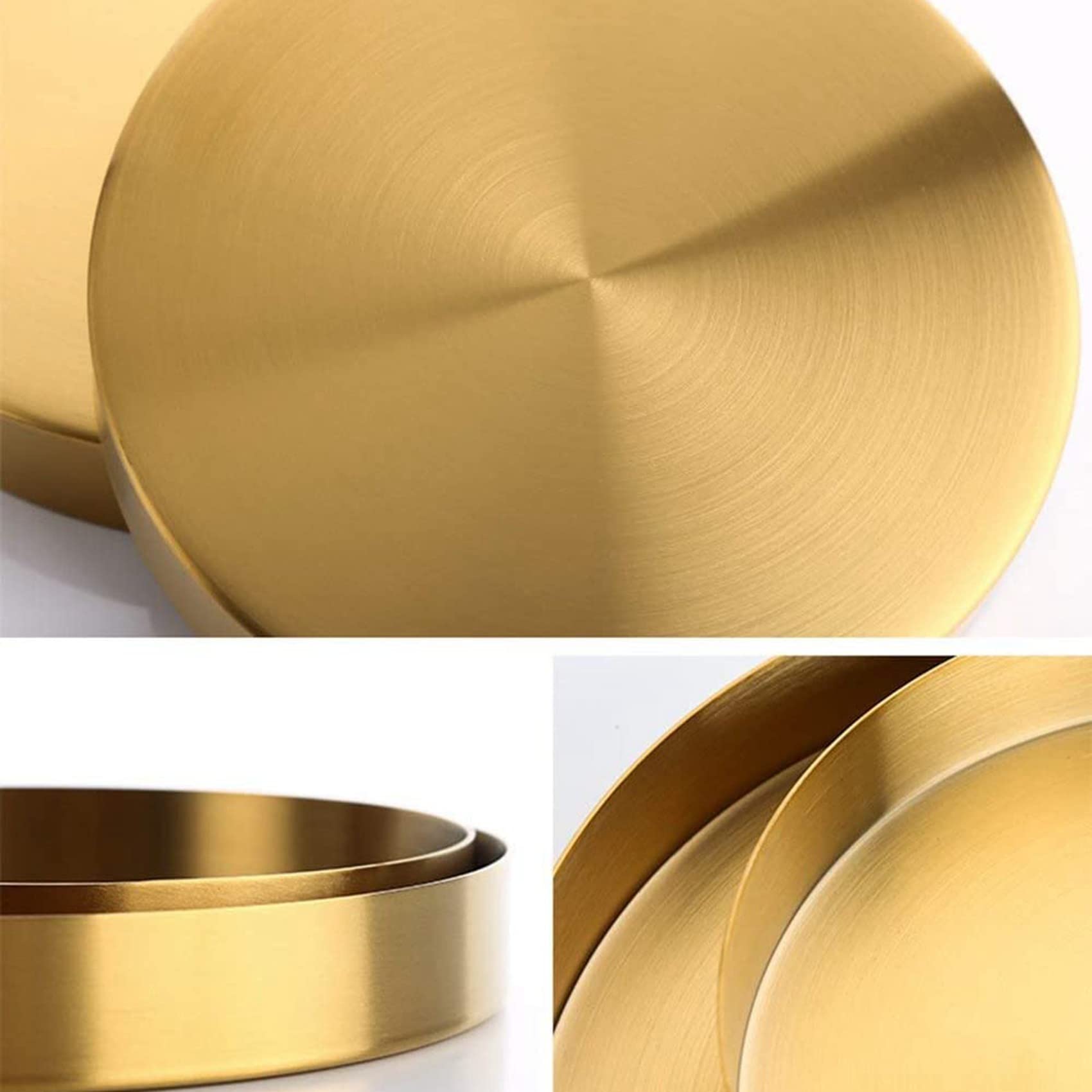 3 vassoi decorativi rotondi dorati, in metallo, per trucco, bagno, cassettiera, ottone, 30 cm, elegante decorazione da tavolo e soluzione per riporre oggetti