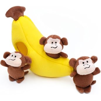 Zippy Paws Burrow Monkey 'n Banana Squeaky Hide and Seek Plush Dogs Toy