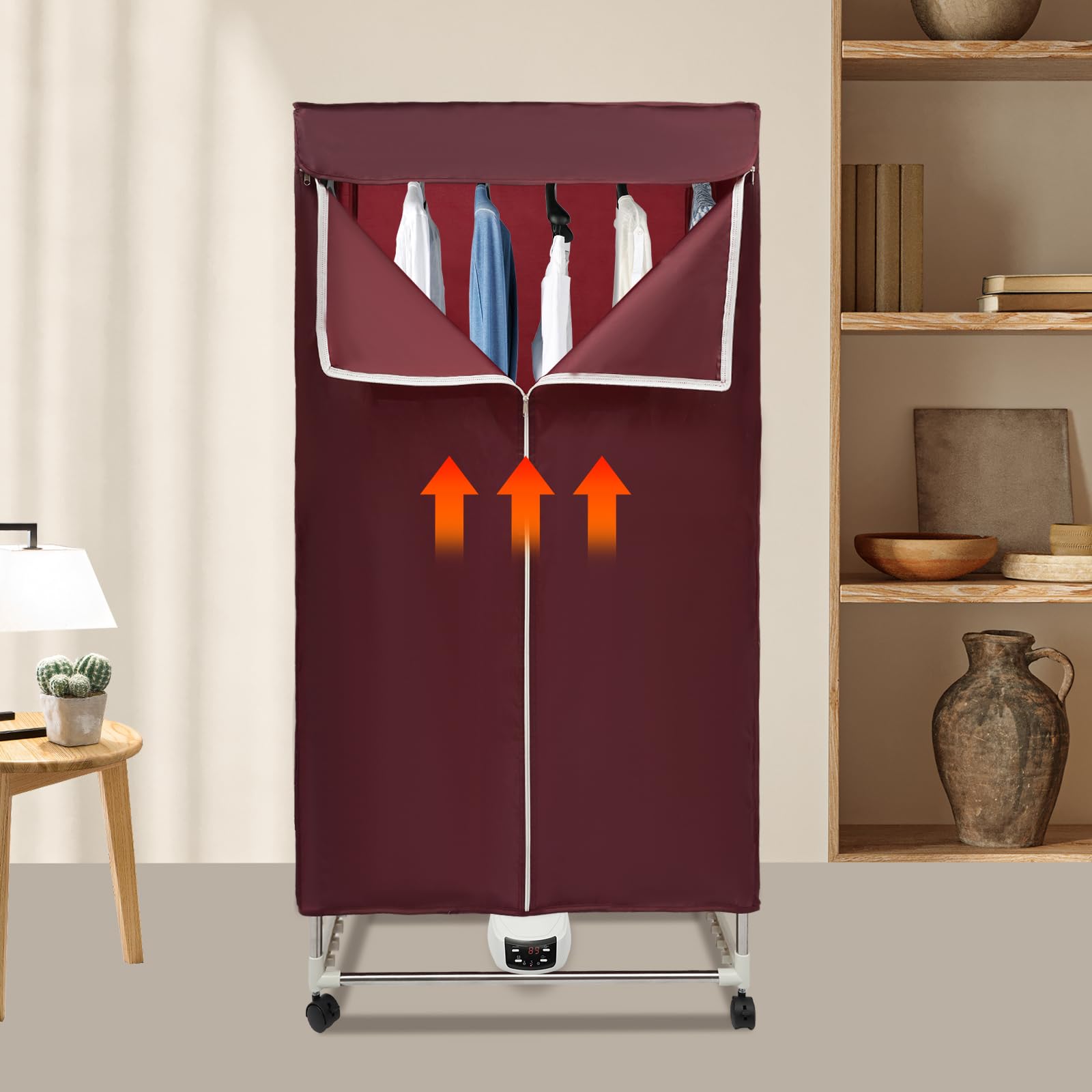 Sèche-linge à condensation, armoire à pneus, 1200-1500 W, télécommande pliable, convient pour la maison, les vacances et l'utilisation par temps humide (bordeaux)