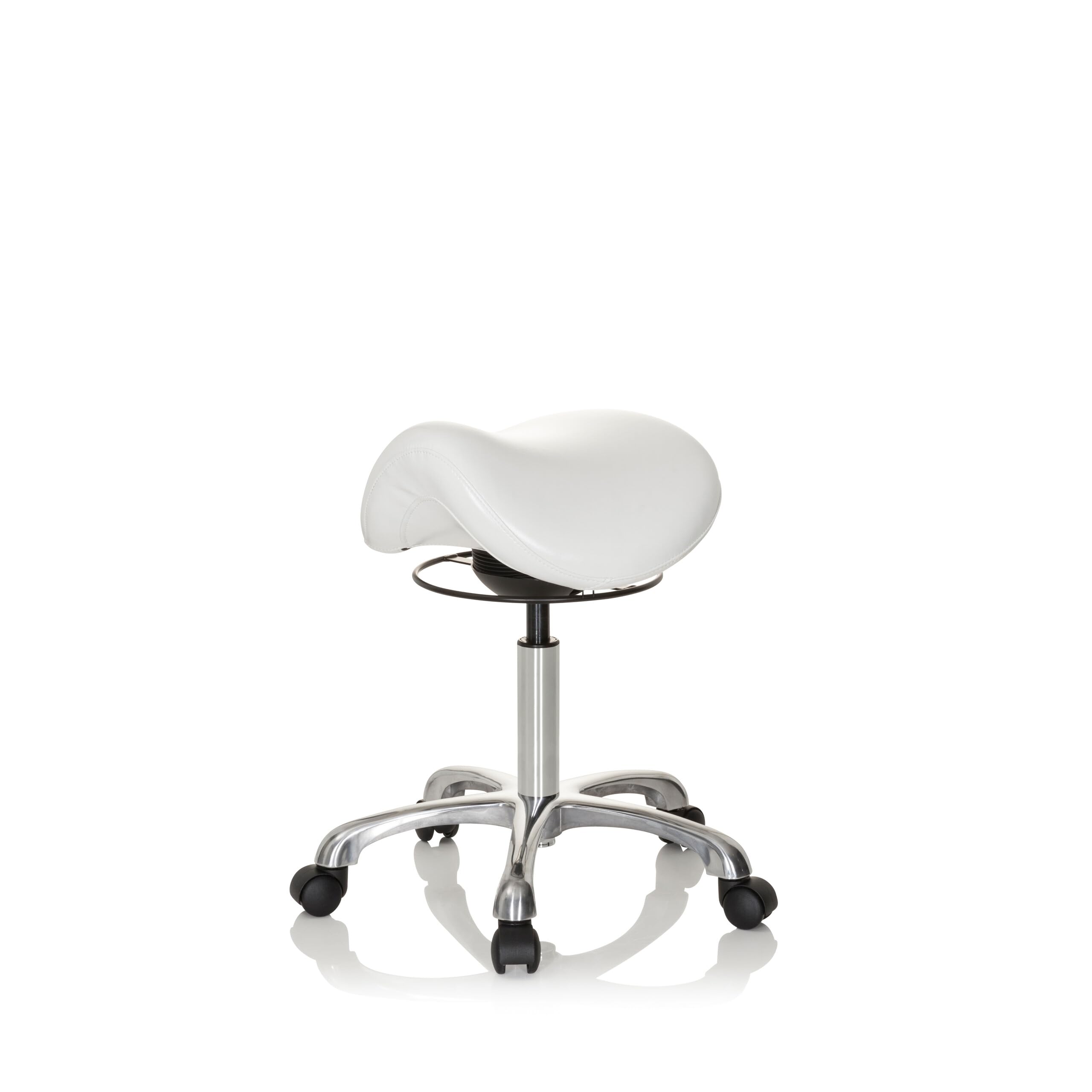 HJH Office 702311 Sgabello da lavoro ORTHO SIT finta pelle bianco sgabello ergonomico con rotelle, regolabile in altezza