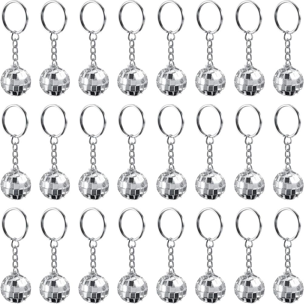 CTRLZS 24 Pack Mini Mirror Disco Ball Keychain Last Disco Bachelorette Retro 60s 70s Disco Keychain for Party Favors Set