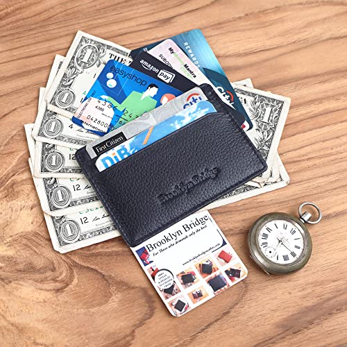 Image of Brooklyn Bridge RFID Secure Leather Card Case for Men Slim Credit Card Holder Front Pocket Business Card Organizer ID Holder Minimalist Cash Sleeve Everyday Carry Accessory